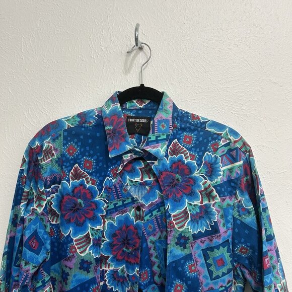 Vintage 90s Western Turquoise Southwest Aztec Shirt Sz XL Cowgirl Rodeo Artsy - Picture 3 of 12